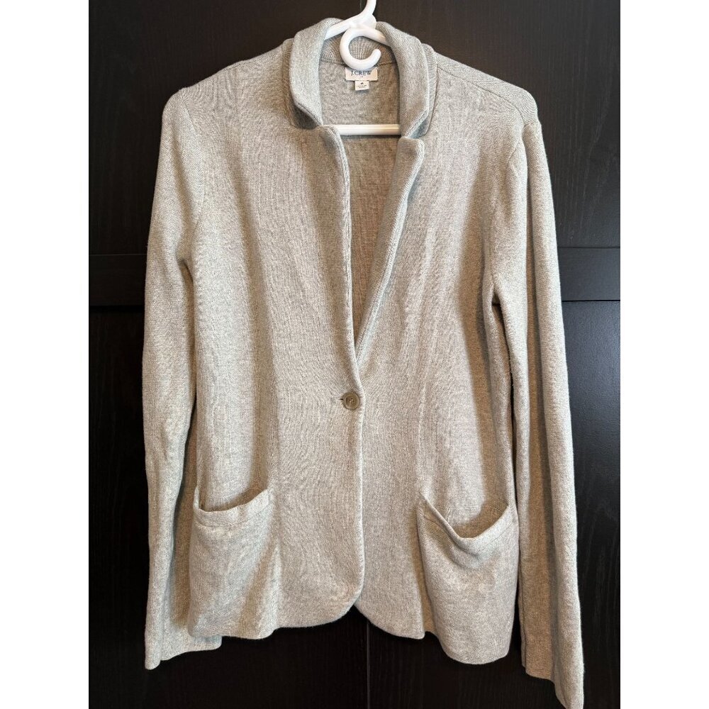 J. Crew Women's Gray Collared Knit Sweater Blazer Small Long Sleeves Pockets